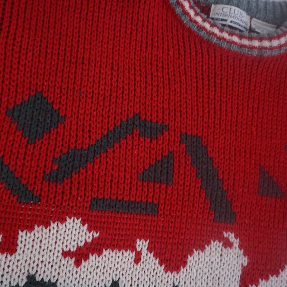 Vintage Club International Red Gray Eclectic Grandpa Outdoor Crewneck Sweater M - Picture 8 of 10